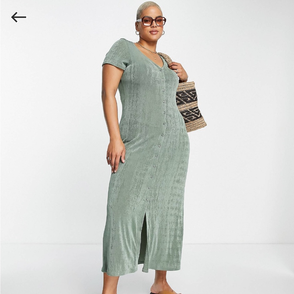 Asos design curve short sleeve slinky shirt maxi dress